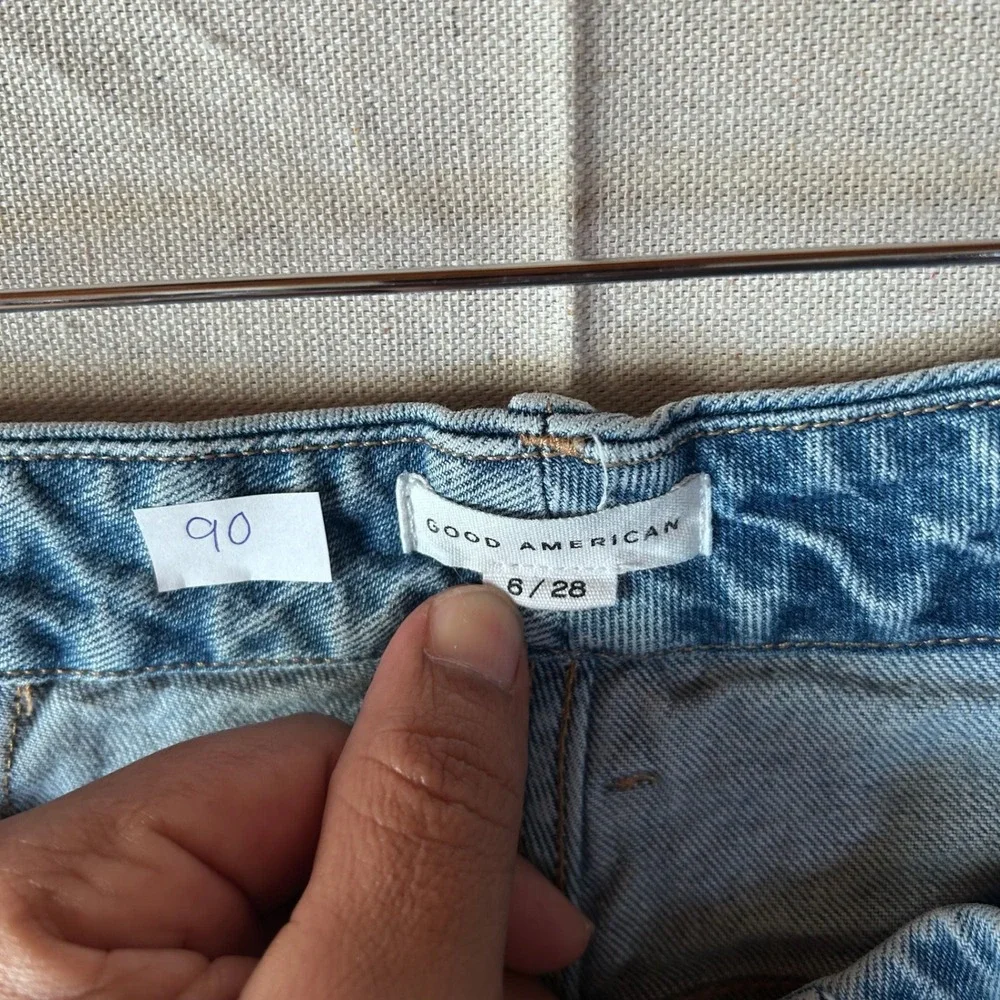 Good American‎ Distressed High Rise Straight Leg Jeans Blue Size 6/28 Casual